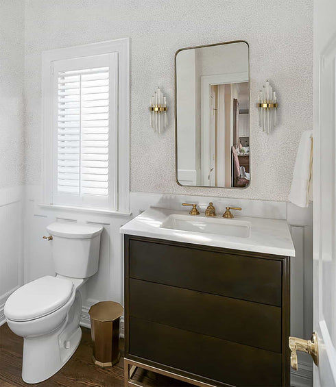 Modern Gold Brass Glass Crystal Wall Sconce, Set of 2