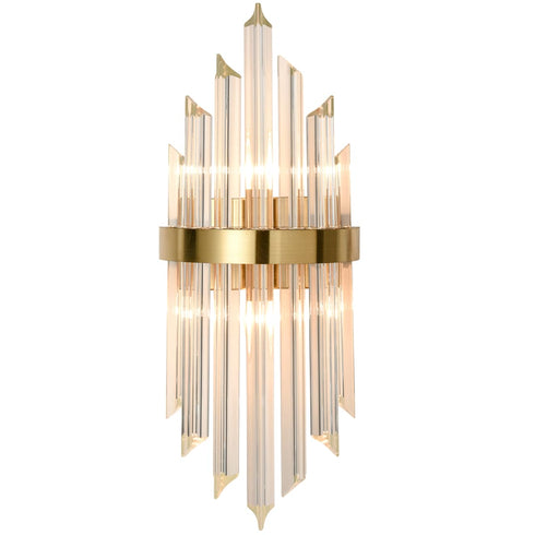 Modern Gold Brass Glass Crystal Wall Sconce, Set of 2