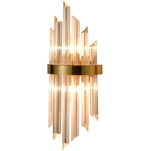 Modern Gold Brass Glass Crystal Wall Sconce, Set of 2