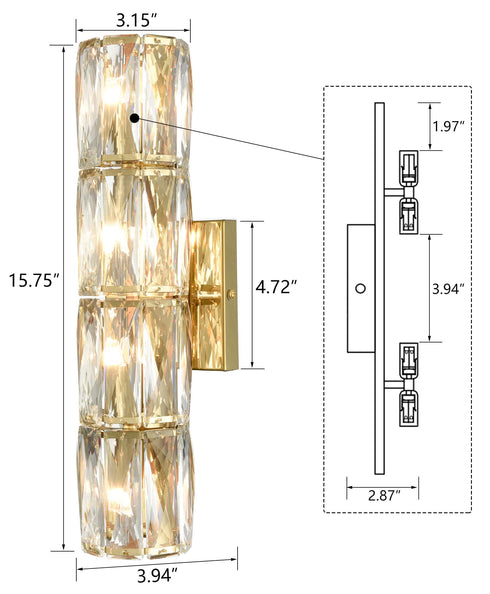 Modern Gold Crystal Wall Sconce 4-Light Bathroom Vanity Light Fixture