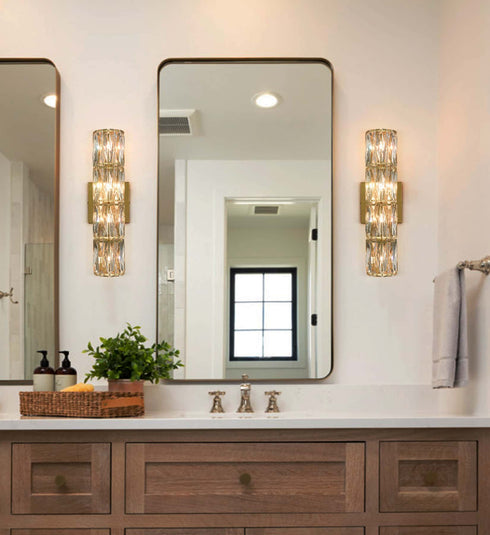 Modern Gold Crystal Wall Sconce 4-Light Bathroom Vanity Light Fixture