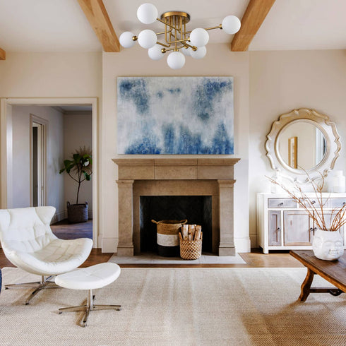 Modern Gold Flush Mount Ceiling Chandelier 9 Light Glass Globe