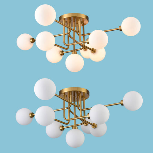 Modern Gold Flush Mount Ceiling Chandelier 9 Light Glass Globe