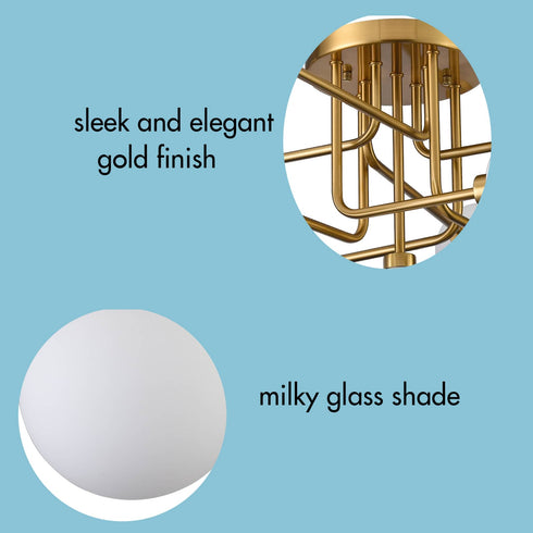 Modern Gold Flush Mount Ceiling Chandelier 9 Light Glass Globe