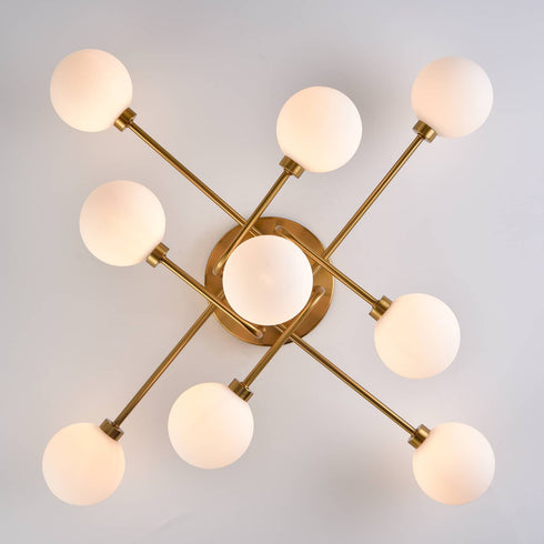 Modern Gold Flush Mount Ceiling Chandelier 9 Light Glass Globe