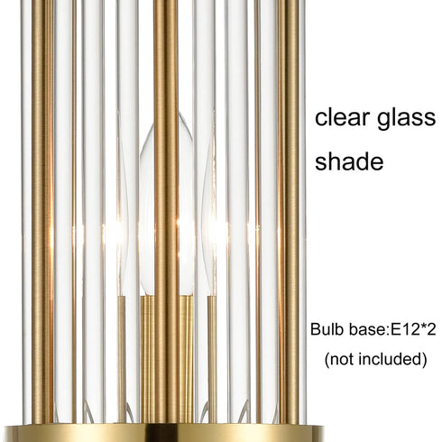 Modern Gold Metal Wall Sconce with Beautiful Crystal Clear Glass Rods for Bathroom Set of 2