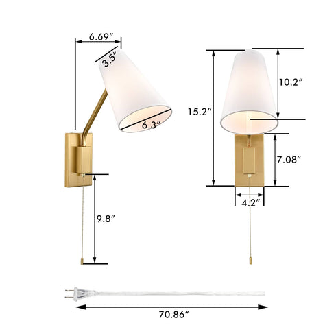 Modern Gold Plug-in Wall Sconce Linen Swing Arm Wall Lamp