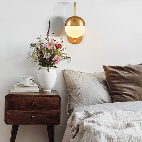 Modern Gold Wall Lamp Brass Finished Plug in Glass Wall Light