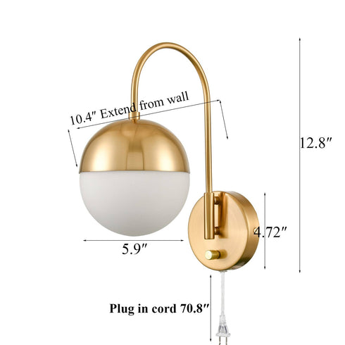 Modern Gold Wall Lamp Brass Finished Plug in Glass Wall Light