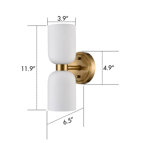 Modern Gold Wall Sconce with Milky Glass Shades Dimmable