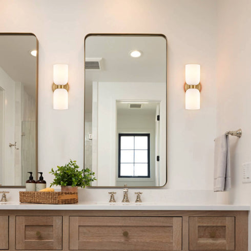 Modern Gold Wall Sconce with Milky Glass Shades Dimmable