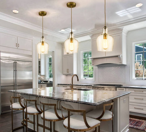 Modern Gold with Bell Shade Glass Shade Adjustable Pendant Light Fixture