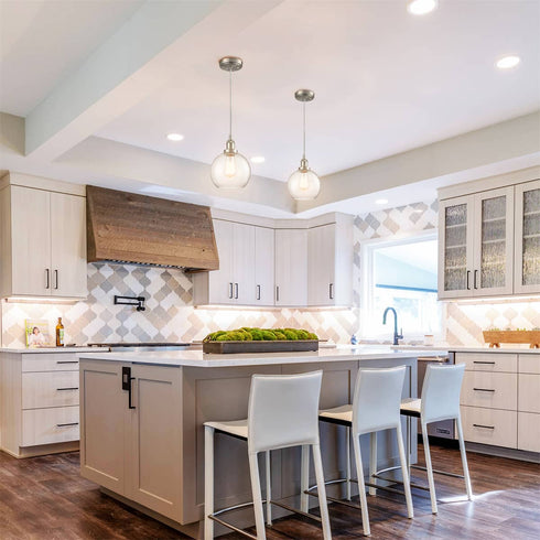 Modern Kitchen Glass Globe Pendant Light Brushed Nickel