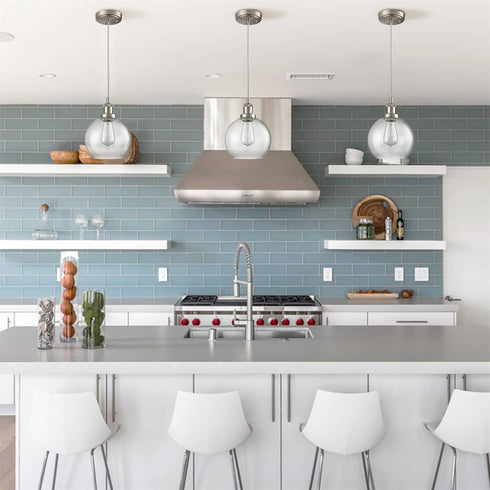 Modern Kitchen Glass Globe Pendant Light Brushed Nickel