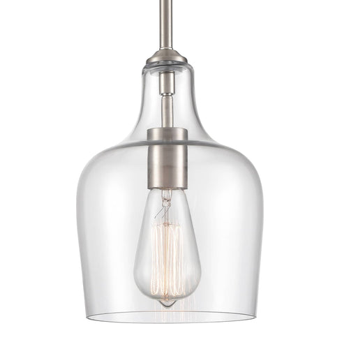 Modern Kitchen Pendant Lighting Brushed Nickel Rod-Hung, 1-Light