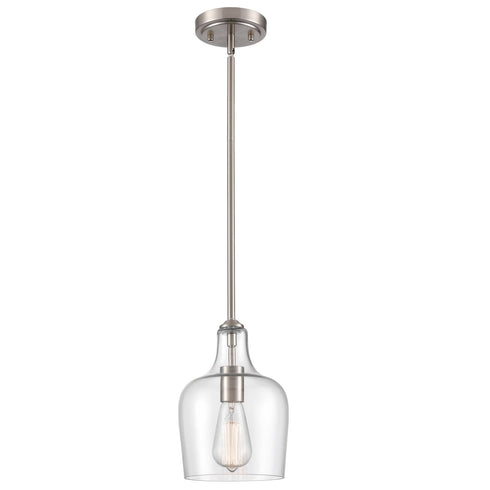Modern Kitchen Pendant Lighting Brushed Nickel Rod-Hung, 1-Light