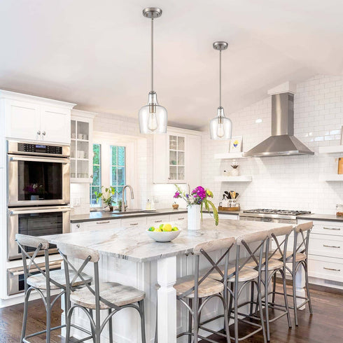 Modern Kitchen Pendant Lighting Brushed Nickel Rod-Hung, 1-Light