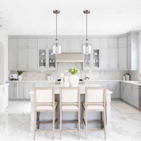 Modern Kitchen Pendant Lighting Brushed Nickel Rod-Hung, 1-Light