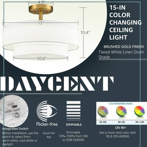 Modern LED Living Room Ceiling Lights Drum Shade, Color-Selectable