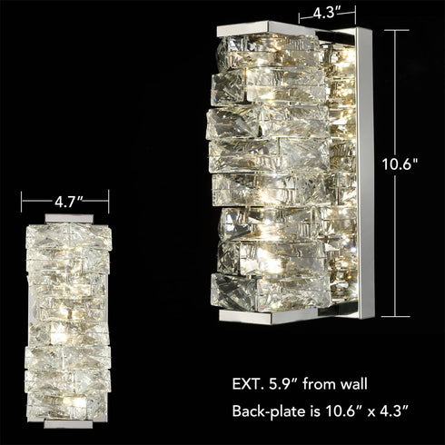 Modern LED Wall Lights Crystal Bathroom Fixtures, Chrome