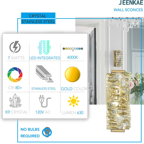 Modern LED Wall Lights Crystal Bathroom Fixtures, Gold