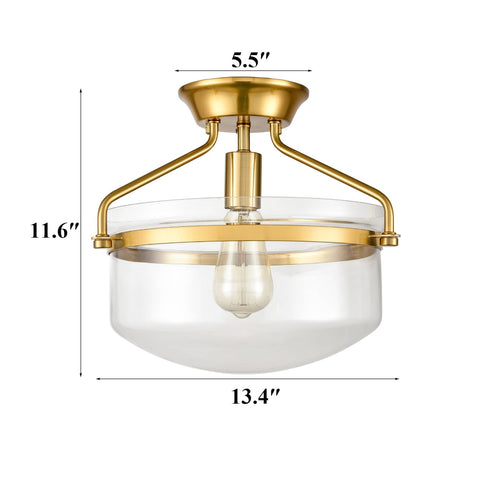Modern Mid-Century Gold Clear Glass Ceiling Lights Brass