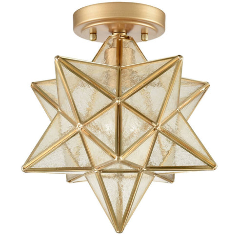 Modern Moravian Star Ceiling Light with Seeded Glass 12 inches Brass