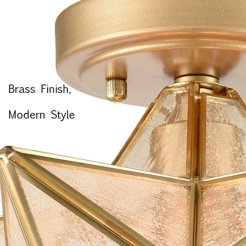 Modern Moravian Star Ceiling Light with Seeded Glass 12 inches Brass