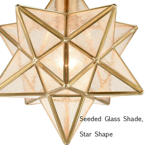 Modern Moravian Star Ceiling Light with Seeded Glass 12 inches Brass