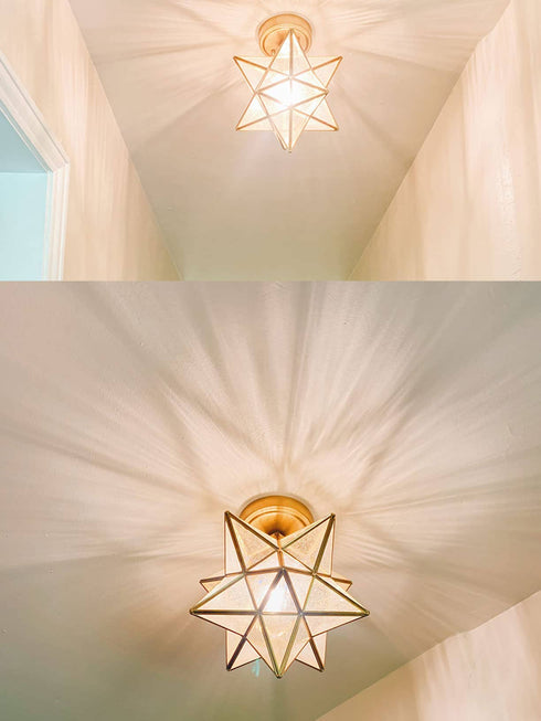 Modern Moravian Star Ceiling Light with Seeded Glass 12 inches Brass