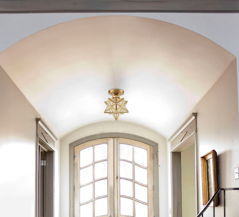 Modern Moravian Star Ceiling Light with Seeded Glass 8 Inches Brass