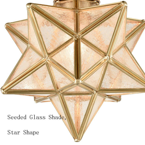 Modern Moravian Star Ceiling Light with Seeded Glass 8 Inches Brass