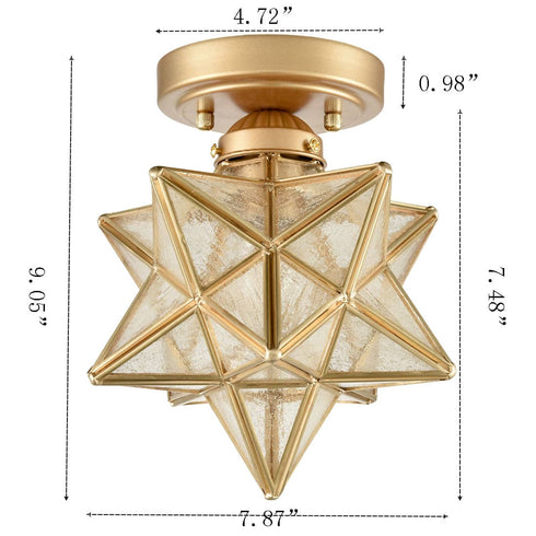 Modern Moravian Star Ceiling Light with Seeded Glass 8 Inches Brass
