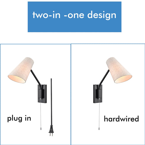 Modern Plug-in Wall Light Black Swing Arm Wall Lamp