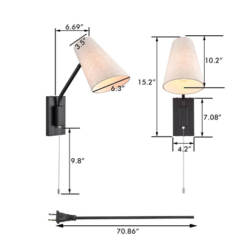 Modern Plug-in Wall Light Black Swing Arm Wall Lamp