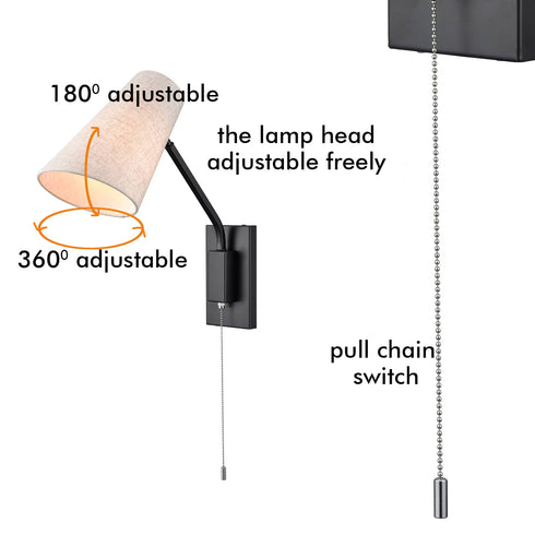 Modern Plug-in Wall Light Black Swing Arm Wall Lamp