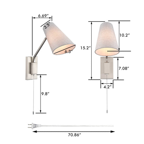 Modern Plug-in Wall Light Brushed Nickel Swing Arm Wall Lamp