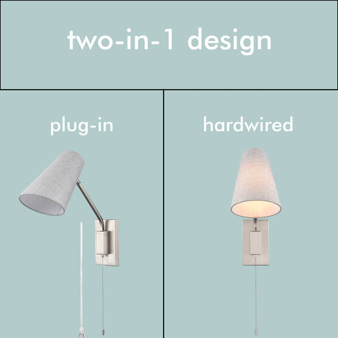 Modern Plug-in Wall Light Brushed Nickel Swing Arm Wall Lamp