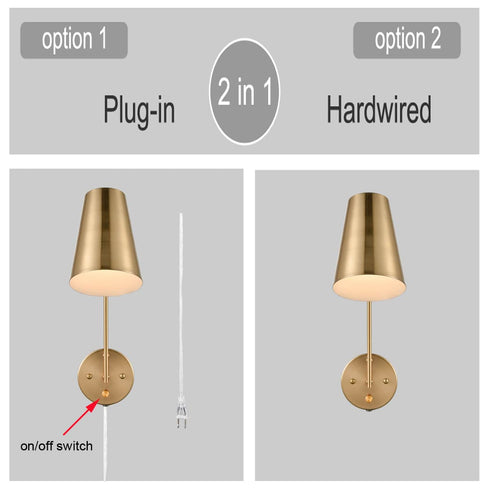 Modern Plug in Wall Sconce with Cord Set of 2 Brass Wall Light