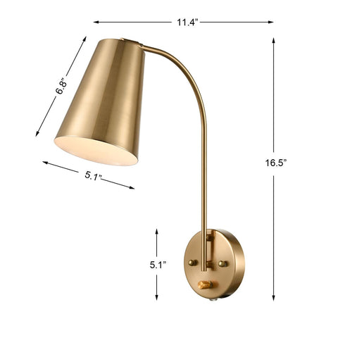 Modern Plug in Wall Sconce with Cord Set of 2 Brass Wall Light