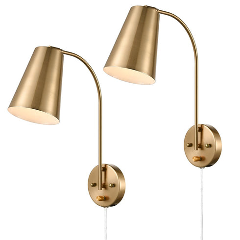 Modern Plug in Wall Sconce with Cord Set of 2 Brass Wall Light