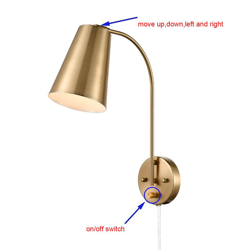 Modern Plug in Wall Sconce with Cord Set of 2 Brass Wall Light