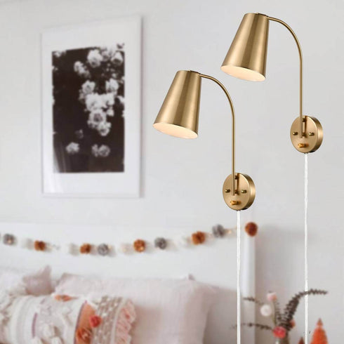 Modern Plug in Wall Sconce with Cord Set of 2 Brass Wall Light