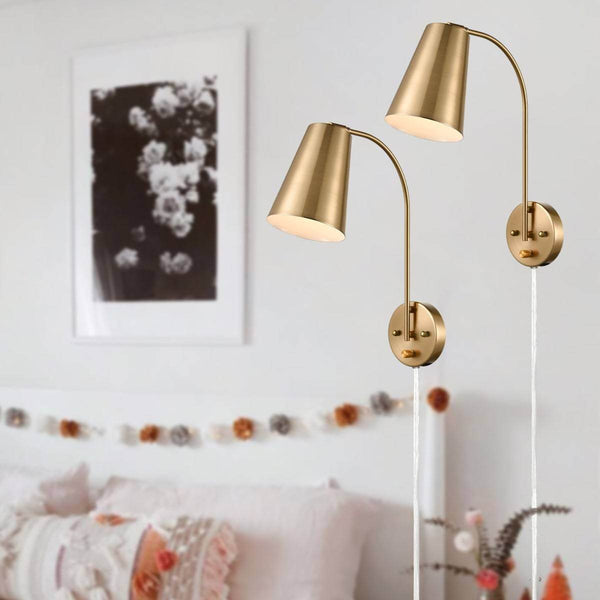 Modern Plug in Wall Sconce with Cord Set of 2 Brass Wall Light