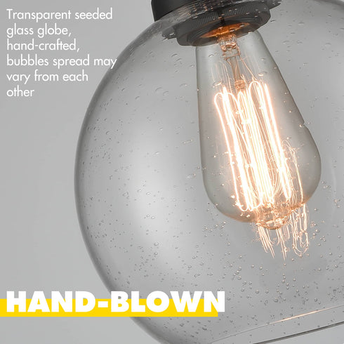 Modern Seeded Glass Globe Pendant Light Kitchen Island, Black