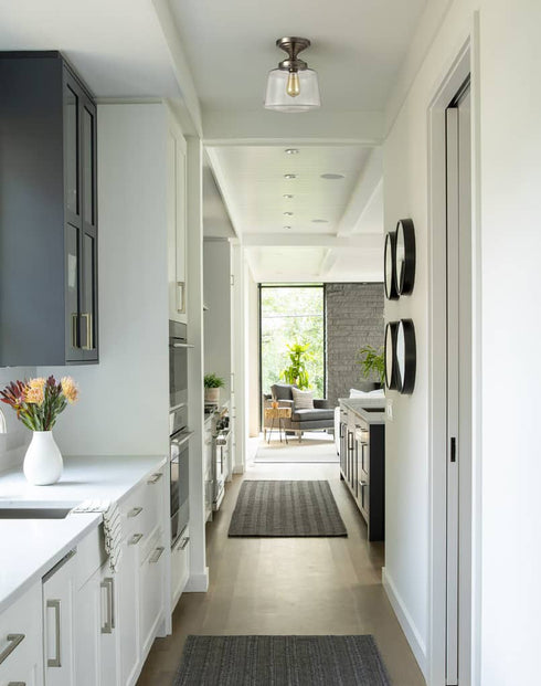 Modern Semi Flush Ceiling Light, Schoolhouse Clear Glass