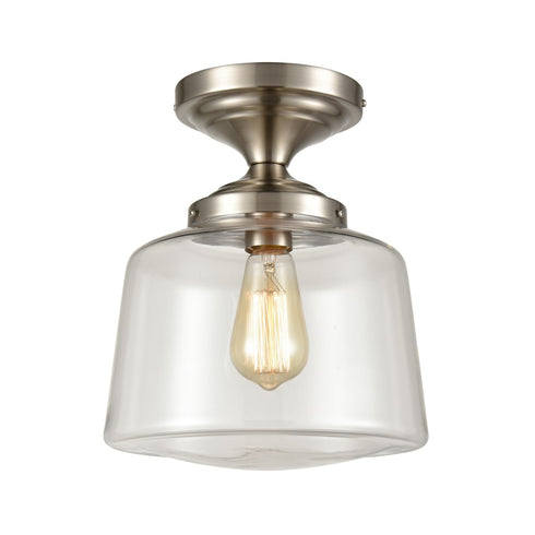 Modern Semi Flush Ceiling Light, Schoolhouse Clear Glass