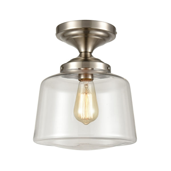 Modern Semi Flush Ceiling Light, Schoolhouse Clear Glass