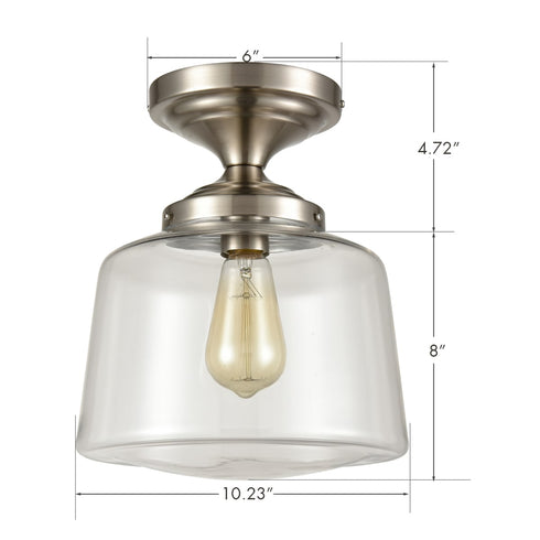 Modern Semi Flush Ceiling Light, Schoolhouse Clear Glass