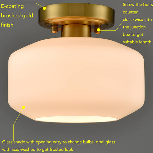 Modern Semi Flush Ceiling Lights Opal Glass Drum Shade